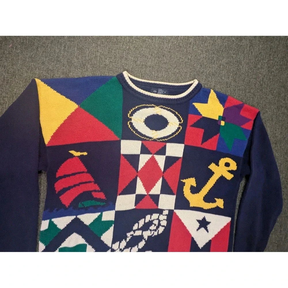 Vintage Gant Boat Sea Themed Graphic Sweater 100% Cotton Knit Pullover Size XL